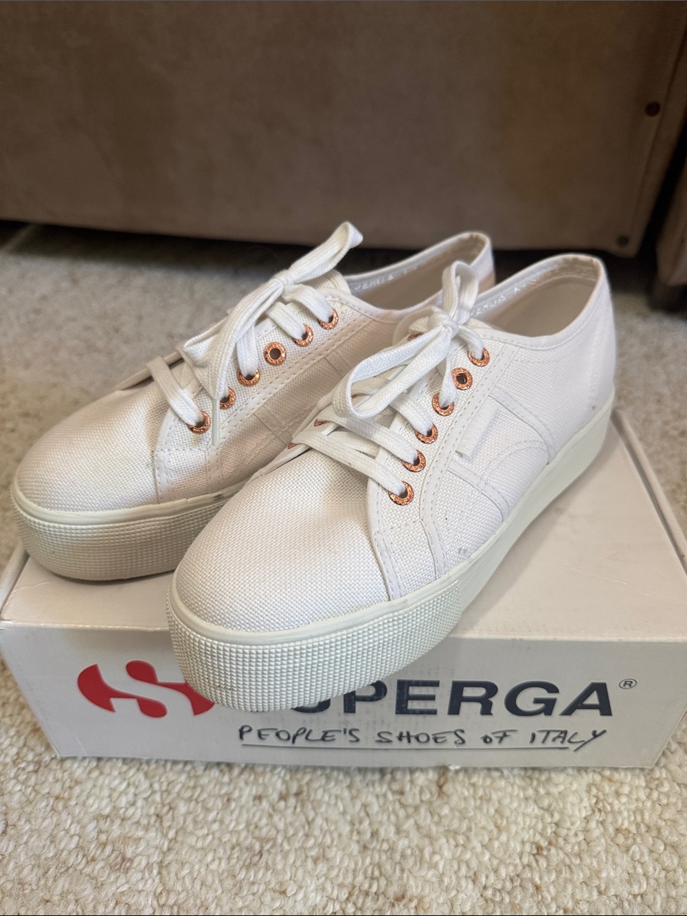 Superga Platform Sneakers - bright white with rose gold